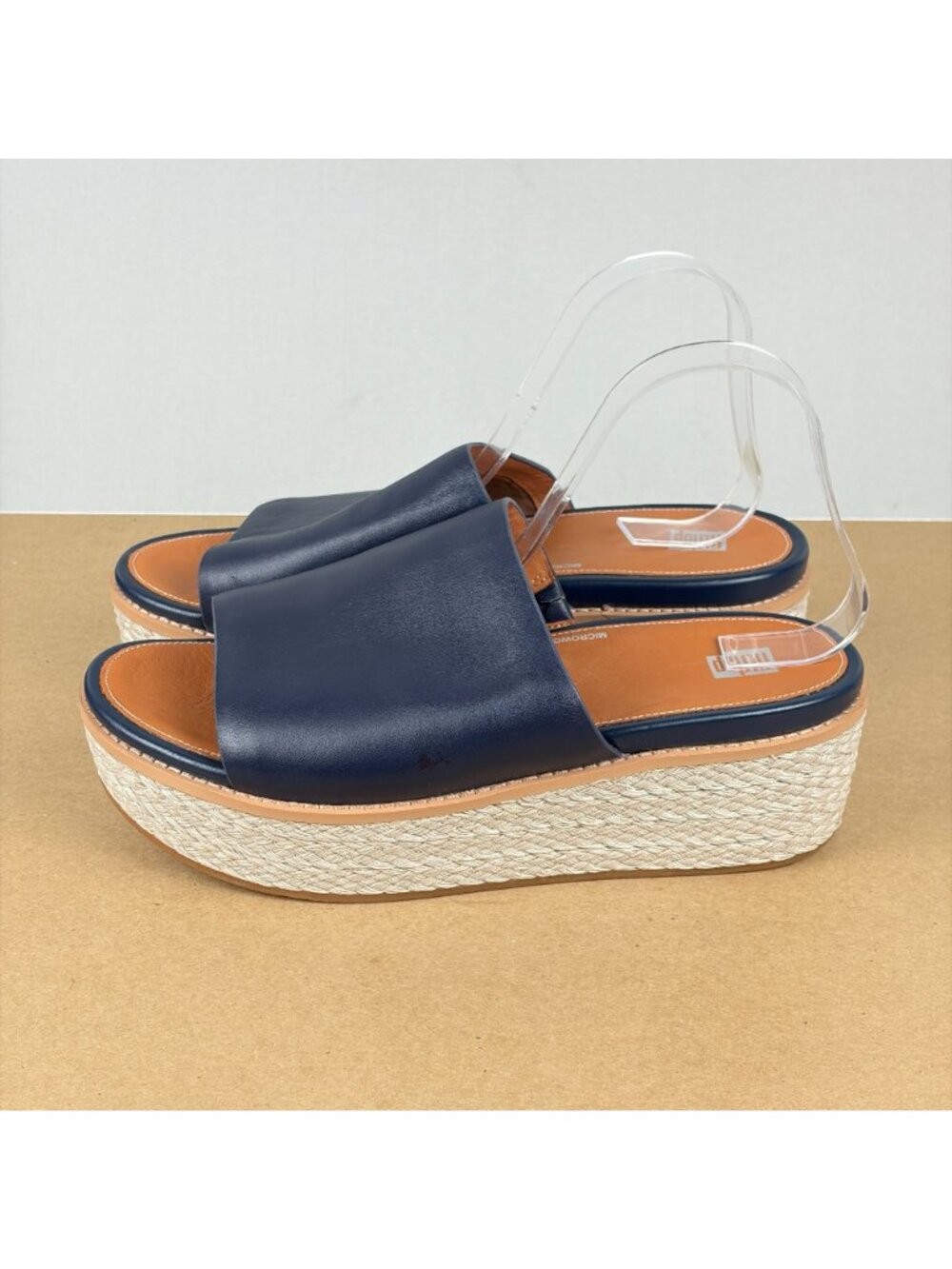 Fitflop Eloise Espadrille Platform Sandals Womens 11 Navy Blue Tan Slip On - Picture 10 of 10